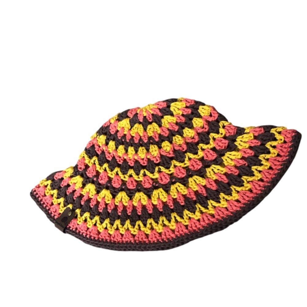 Crochet Bucket Hat | Fall Festival -Brown, Coral, Mustard - Picture 5 of 15
